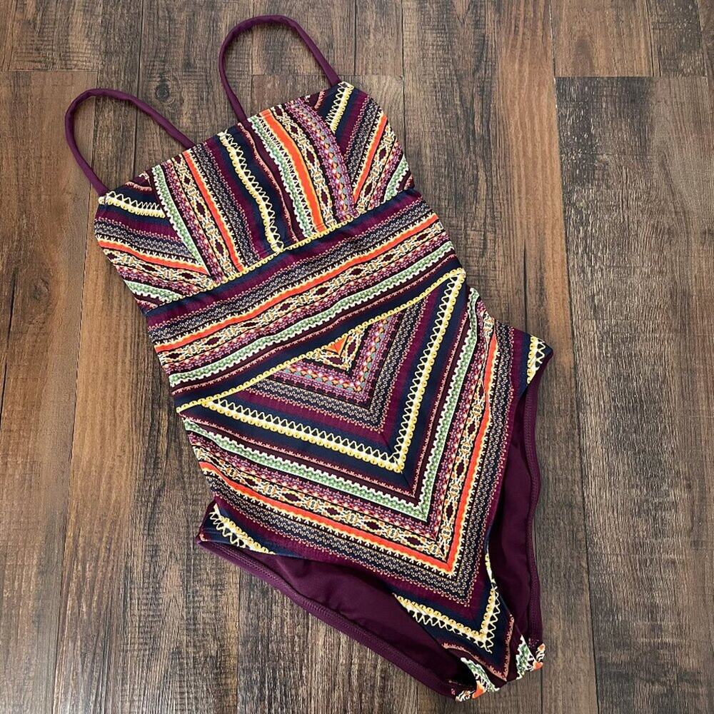 Mossimo One Piece Swimsuit Tie Back Adjustable Multicolor Colorful Size Medium